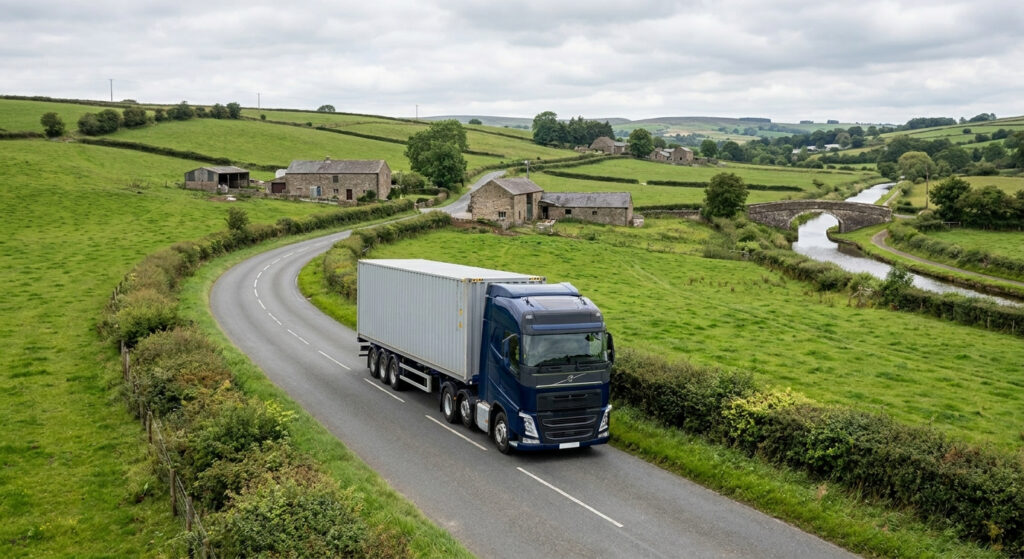 Camion du transporteur Pontivy Blueroad sur la route en Bretagne