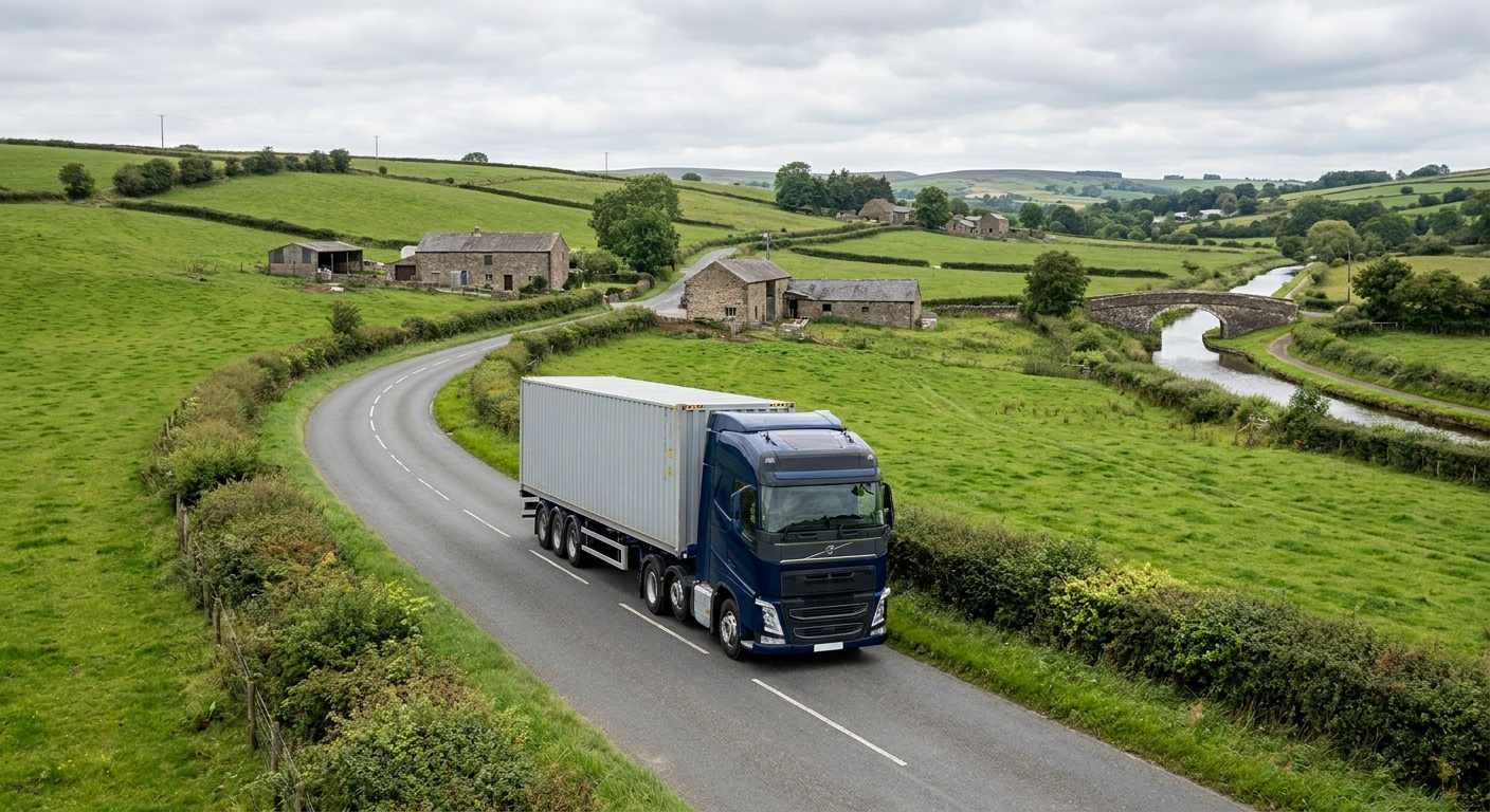 Camion du transporteur Pontivy Blueroad sur la route en Bretagne
